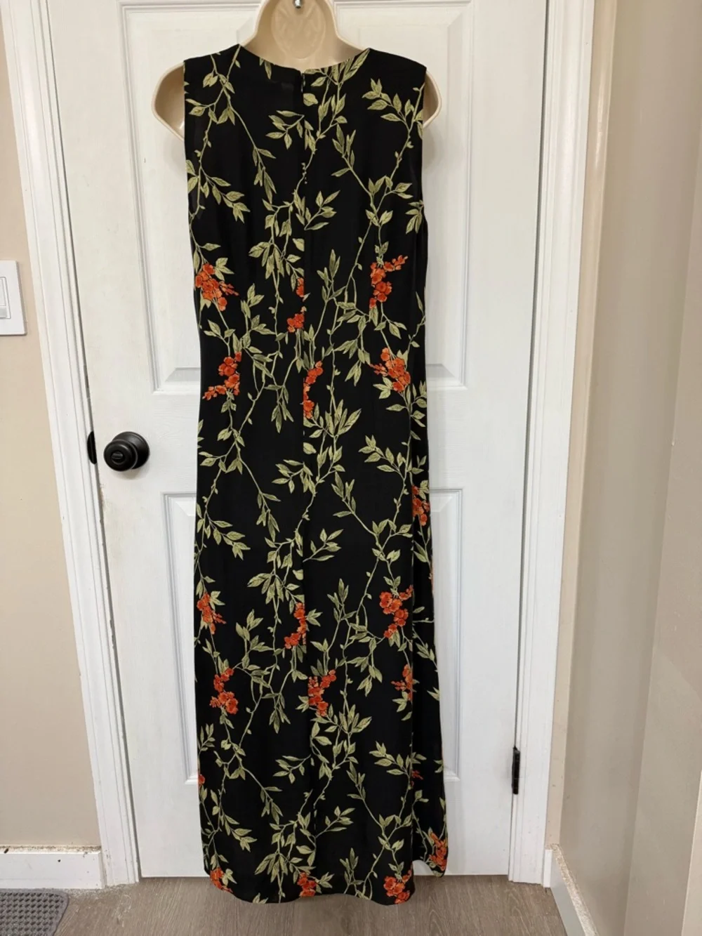 Valerie Stevens Floral Maxi Dress Black Orange Sleeveless Silk Size 10 Elegant - Picture 5 of 11
